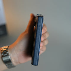 Textured Leather Case for iPhone Duo with Front Glass, Matte Chrome Finish & Hinge Protection