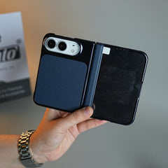 Textured Leather Case for iPhone Duo with Front Glass, Matte Chrome Finish & Hinge Protection