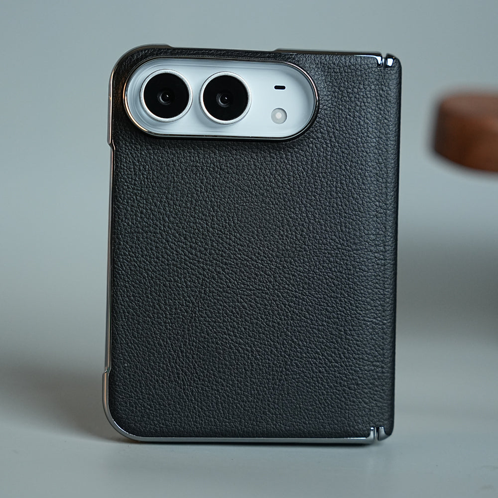 Leather Textured Case for iPhone Duo with Front Glass & Hinge Protection