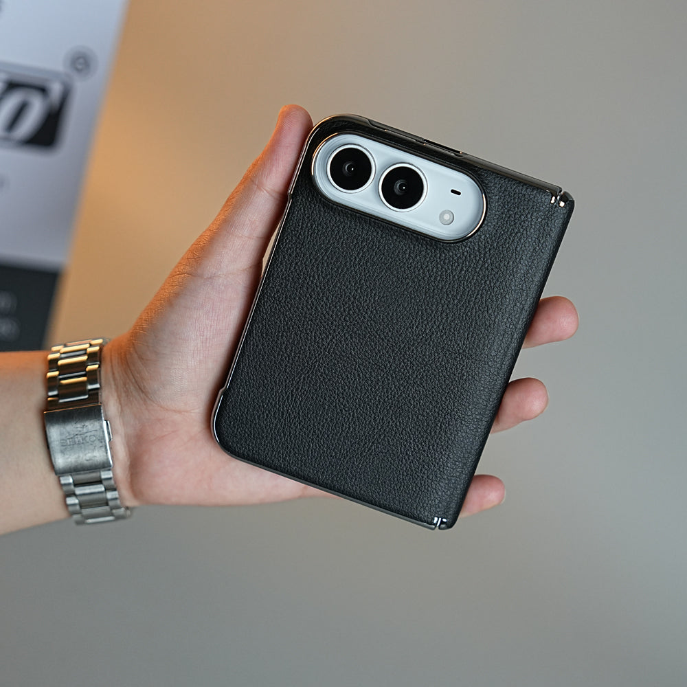 Leather Textured Case for iPhone Duo with Front Glass & Hinge Protection