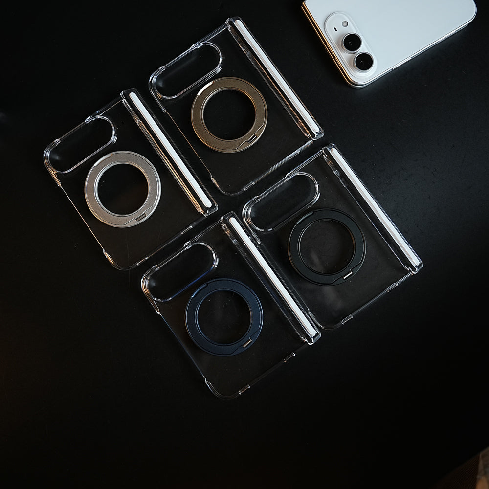 Crystal Clear Case for iPhone Duo | 360° Rotating Metal Stand & Hinge Protection