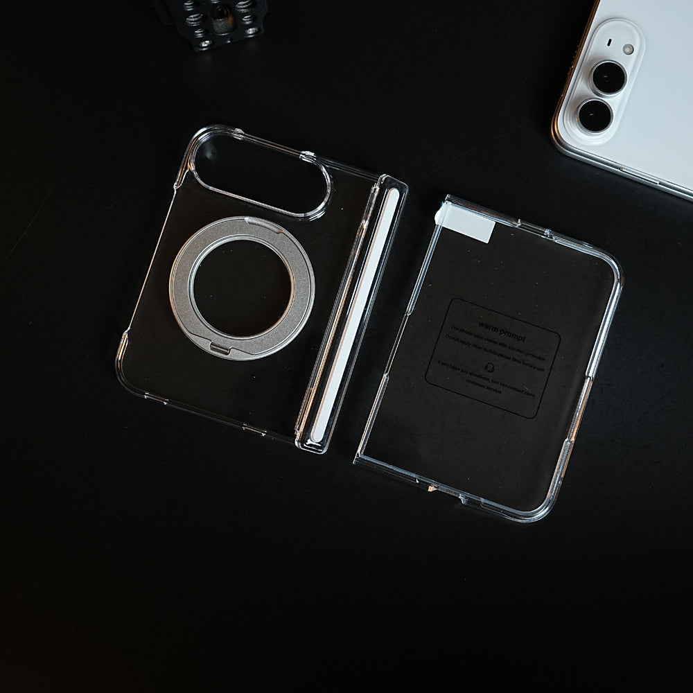 Crystal Clear Case for iPhone Duo | 360° Rotating Metal Stand & Hinge Protection