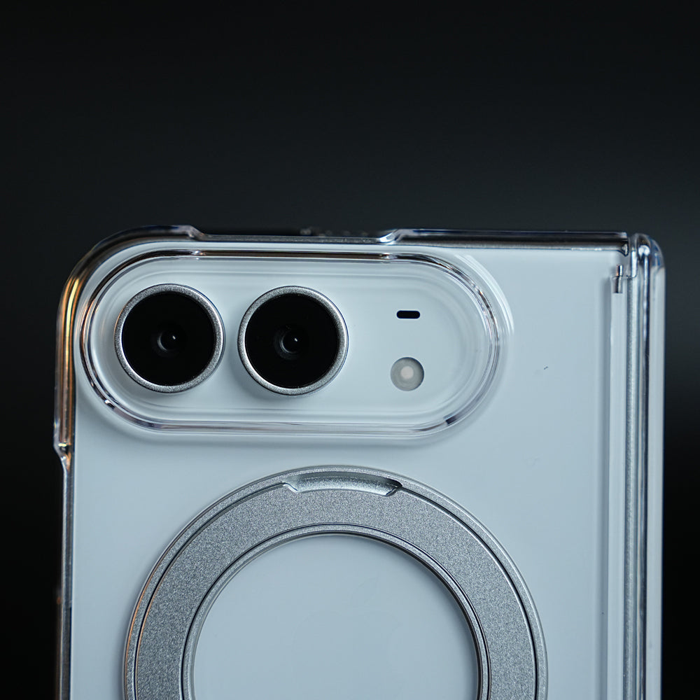 Crystal Clear Case for iPhone Duo | 360° Rotating Metal Stand & Hinge Protection