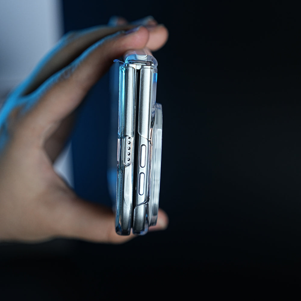 Crystal Clear Case for iPhone Duo | 360° Rotating Metal Stand & Hinge Protection