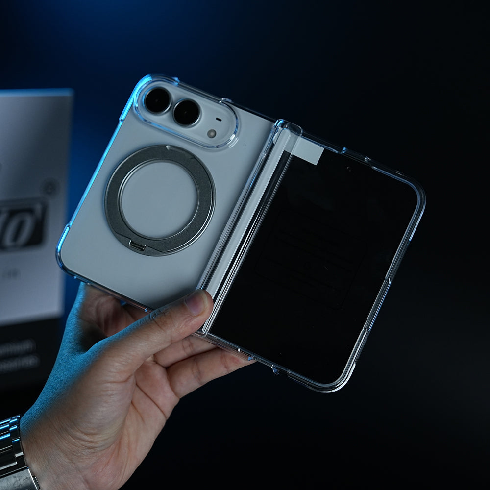 Crystal Clear Case for iPhone Duo | 360° Rotating Metal Stand & Hinge Protection