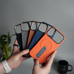 iPhone 17 Pro max Premium Leather-Texture Back Case with Metal Kickstand