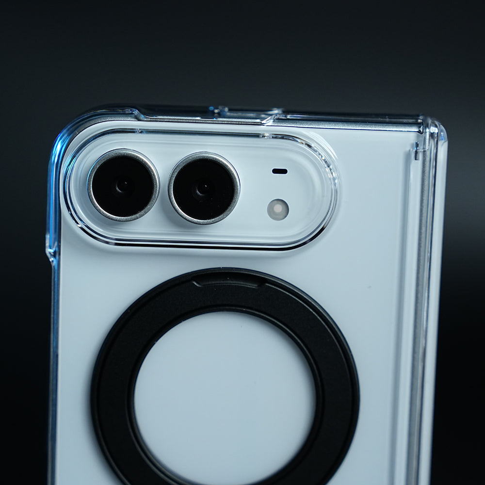 Crystal Clear Case for iPhone Duo | 360° Rotating Metal Stand & Hinge Protection