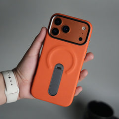 iPhone 17 Pro max Premium Leather-Texture Back Case with Metal Kickstand
