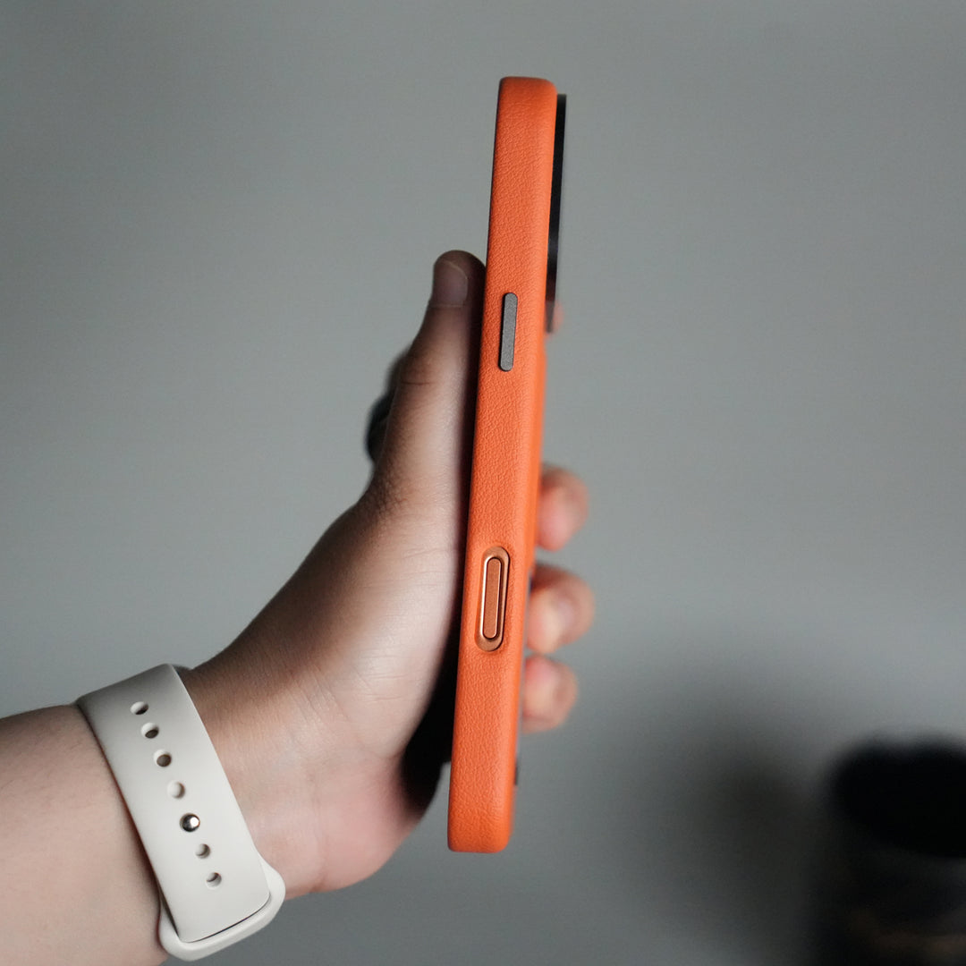 iPhone 17 Pro max Premium Leather-Texture Back Case with Metal Kickstand