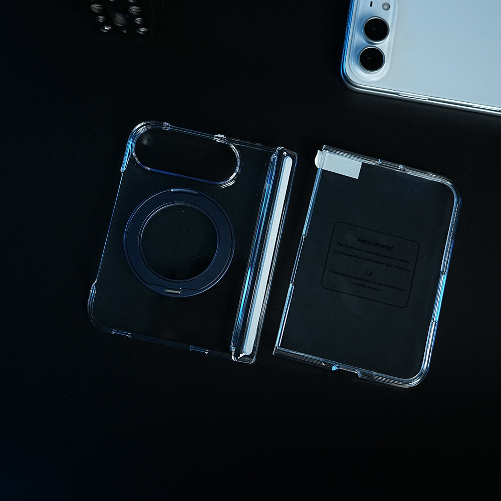 Crystal Clear Case for iPhone Duo | 360° Rotating Metal Stand & Hinge Protection