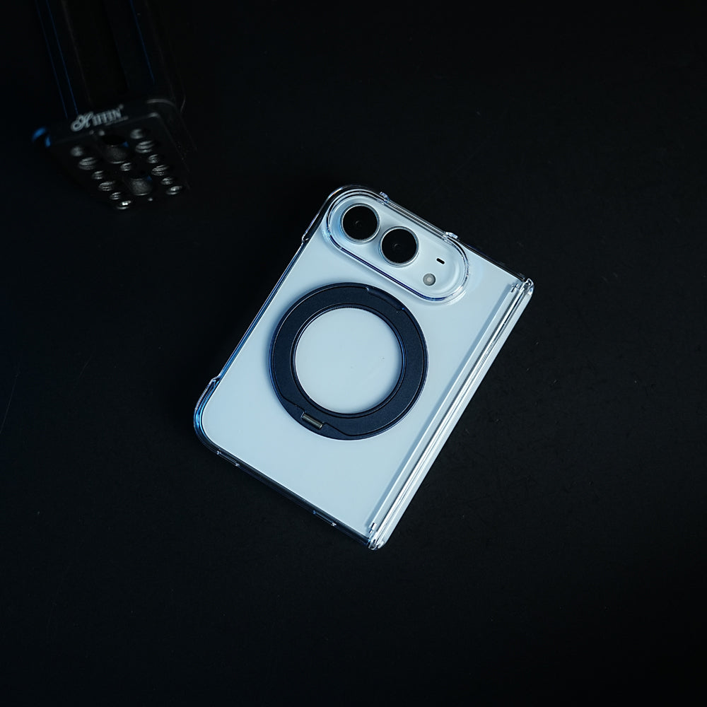 Crystal Clear Case for iPhone Duo | 360° Rotating Metal Stand & Hinge Protection