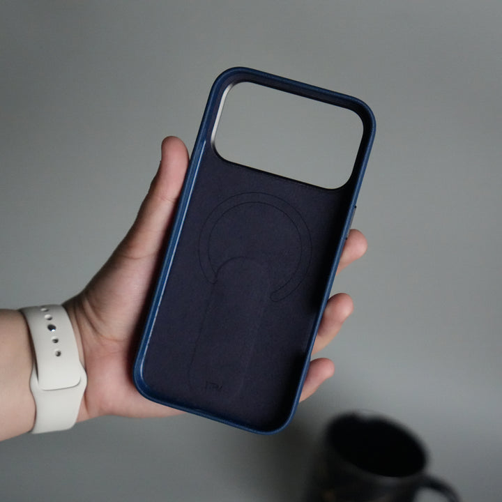 iPhone 17 Pro max Premium Leather-Texture Back Case with Metal Kickstand