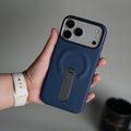 iPhone 17 Pro Premium Leather-Texture Back Case with Metal Kickstand