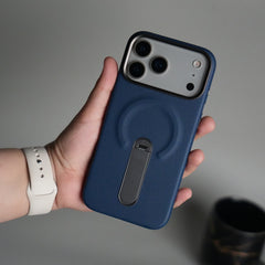iPhone 17 Pro max Premium Leather-Texture Back Case with Metal Kickstand