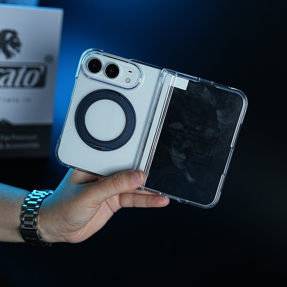 Crystal Clear Case for iPhone Duo | 360° Rotating Metal Stand & Hinge Protection