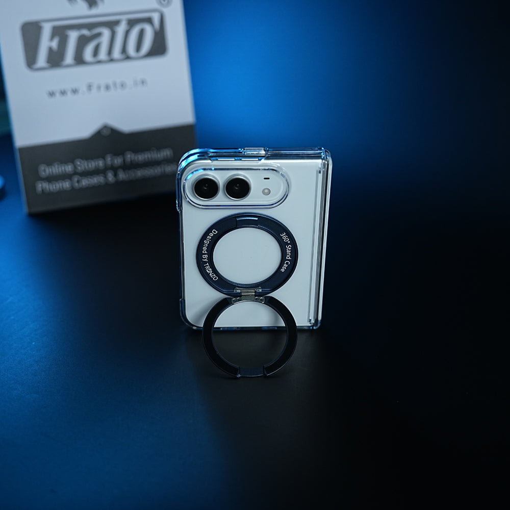 Crystal Clear Case for iPhone Duo | 360° Rotating Metal Stand & Hinge Protection