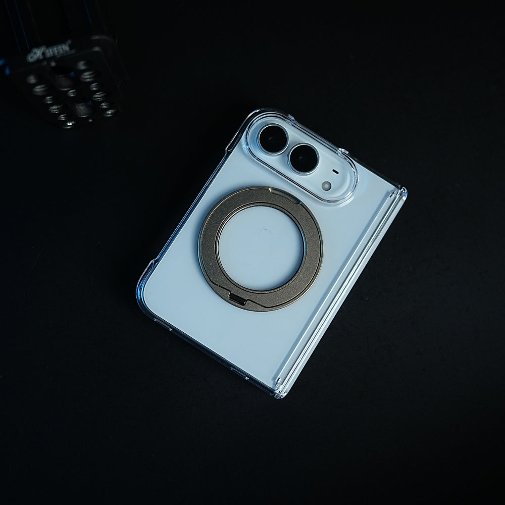Crystal Clear Case for iPhone Duo | 360° Rotating Metal Stand & Hinge Protection