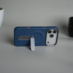 iPhone 17 Pro max Premium Leather-Texture Back Case with Metal Kickstand