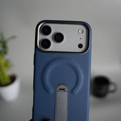 iPhone 17 Pro max Premium Leather-Texture Back Case with Metal Kickstand