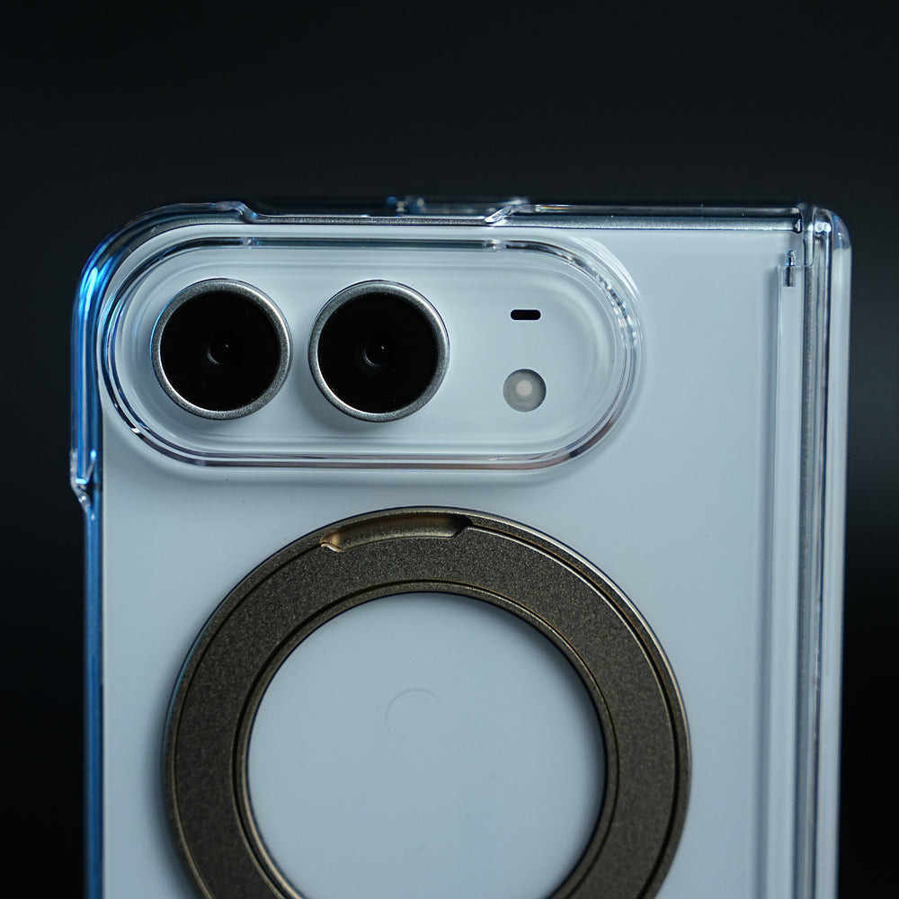 Crystal Clear Case for iPhone Duo | 360° Rotating Metal Stand & Hinge Protection