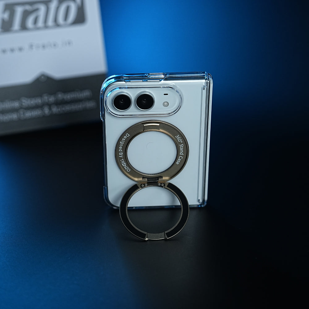 Crystal Clear Case for iPhone Duo | 360° Rotating Metal Stand & Hinge Protection