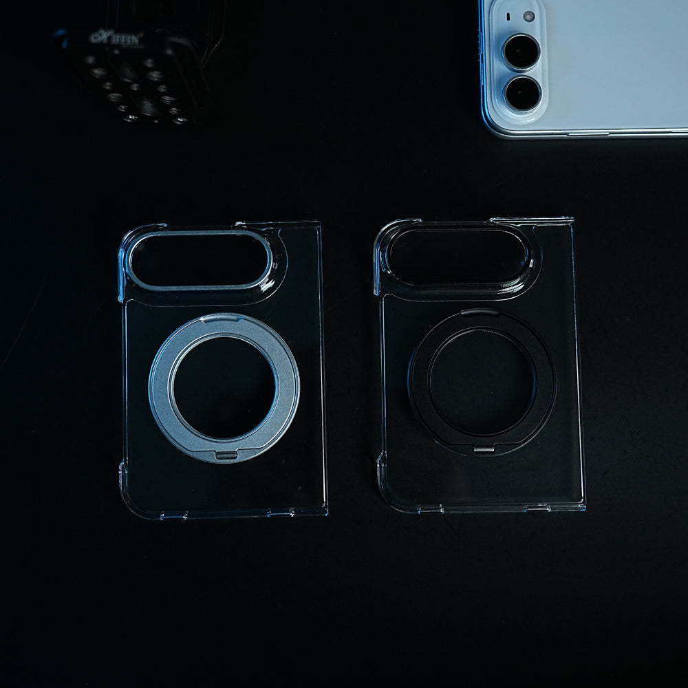 Crystal Clear Case for iPhone Duo | 360° Rotating Metal Stand | Front Glass | Metal Camera Ring