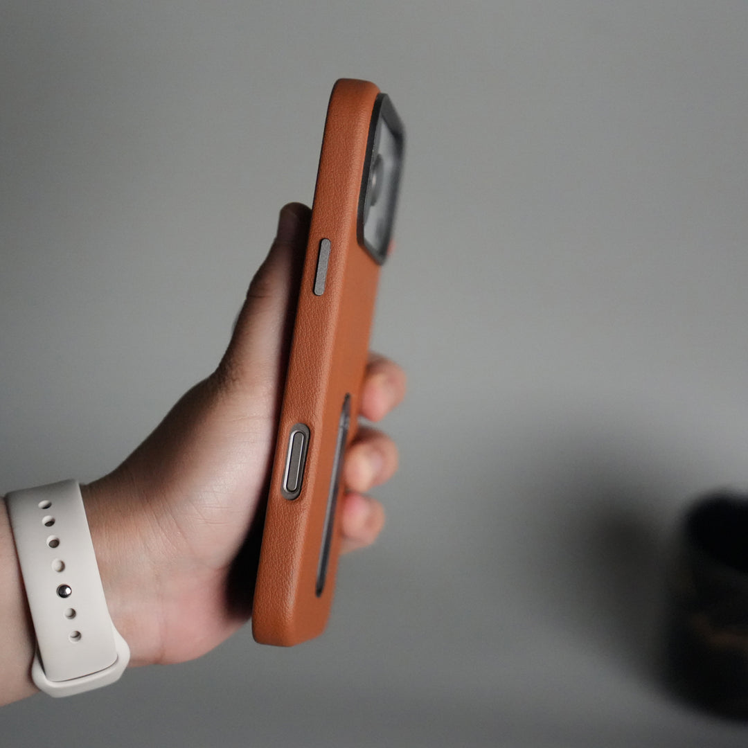 iPhone 17 Pro max Premium Leather-Texture Back Case with Metal Kickstand