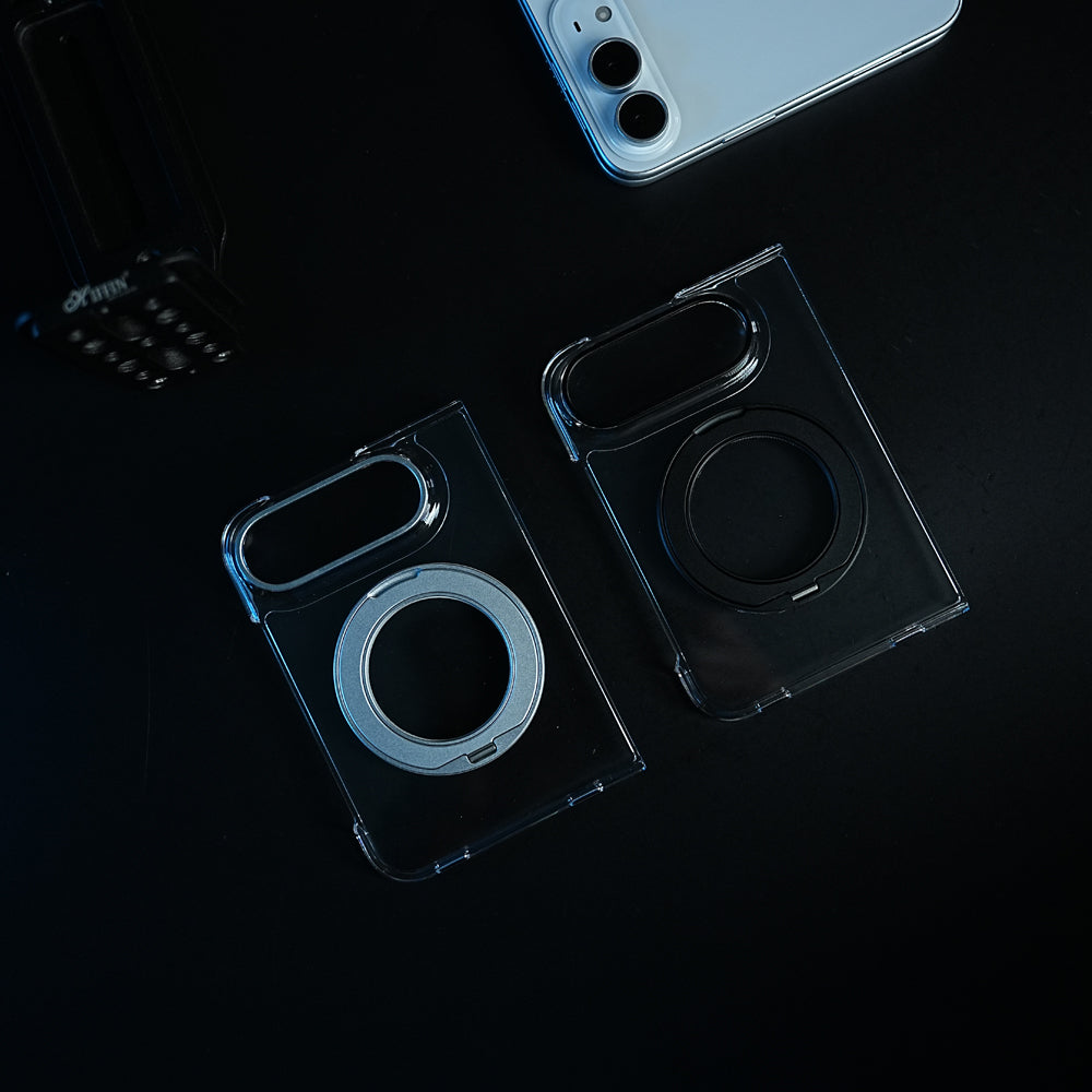 Crystal Clear Case for iPhone Duo | 360° Rotating Metal Stand | Front Glass | Metal Camera Ring