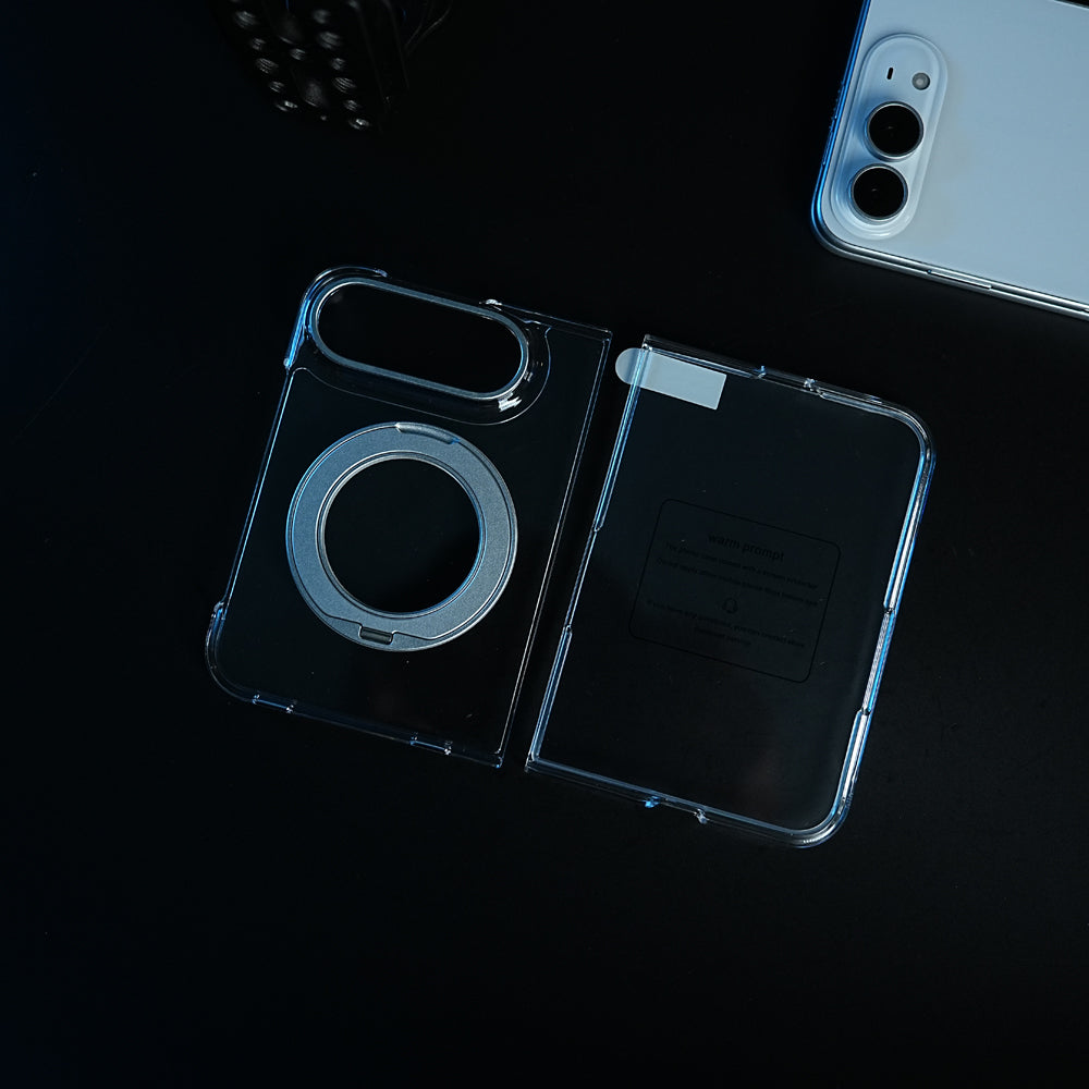 Crystal Clear Case for iPhone Duo | 360° Rotating Metal Stand | Front Glass | Metal Camera Ring