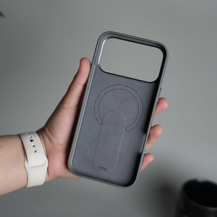 iPhone 17 Pro max Premium Leather-Texture Back Case with Metal Kickstand