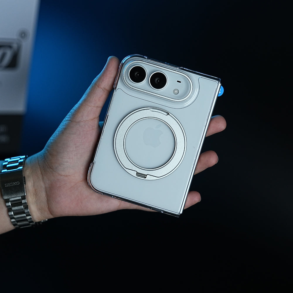 Crystal Clear Case for iPhone Duo | 360° Rotating Metal Stand | Front Glass | Metal Camera Ring