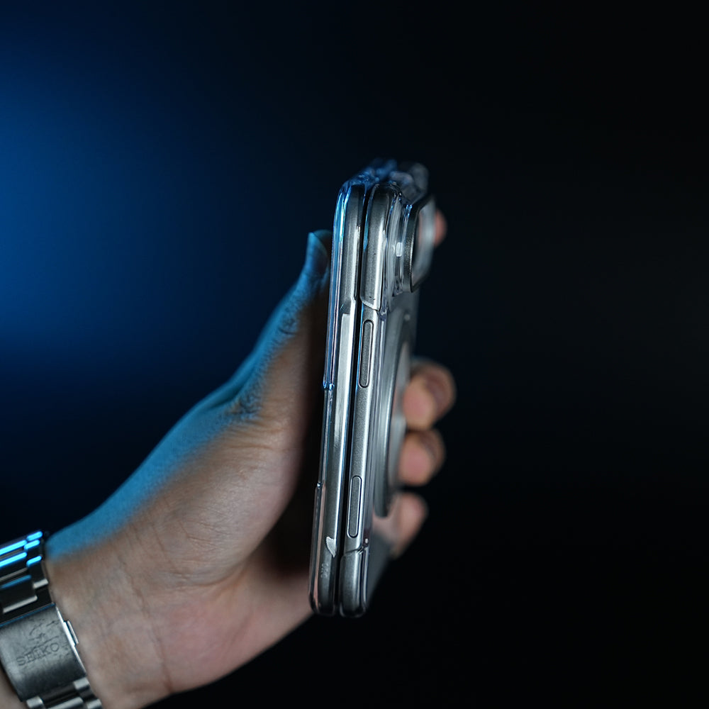 Crystal Clear Case for iPhone Duo | 360° Rotating Metal Stand | Front Glass | Metal Camera Ring