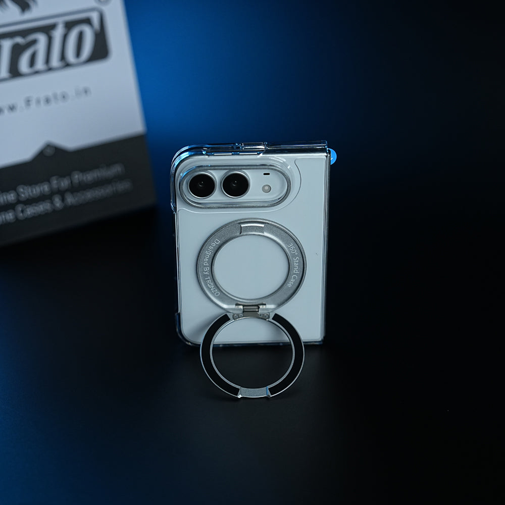 Crystal Clear Case for iPhone Duo | 360° Rotating Metal Stand | Front Glass | Metal Camera Ring