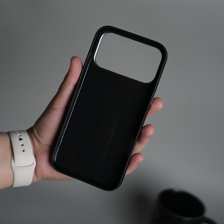 iPhone 17 Pro max Premium Leather-Texture Back Case with Metal Kickstand