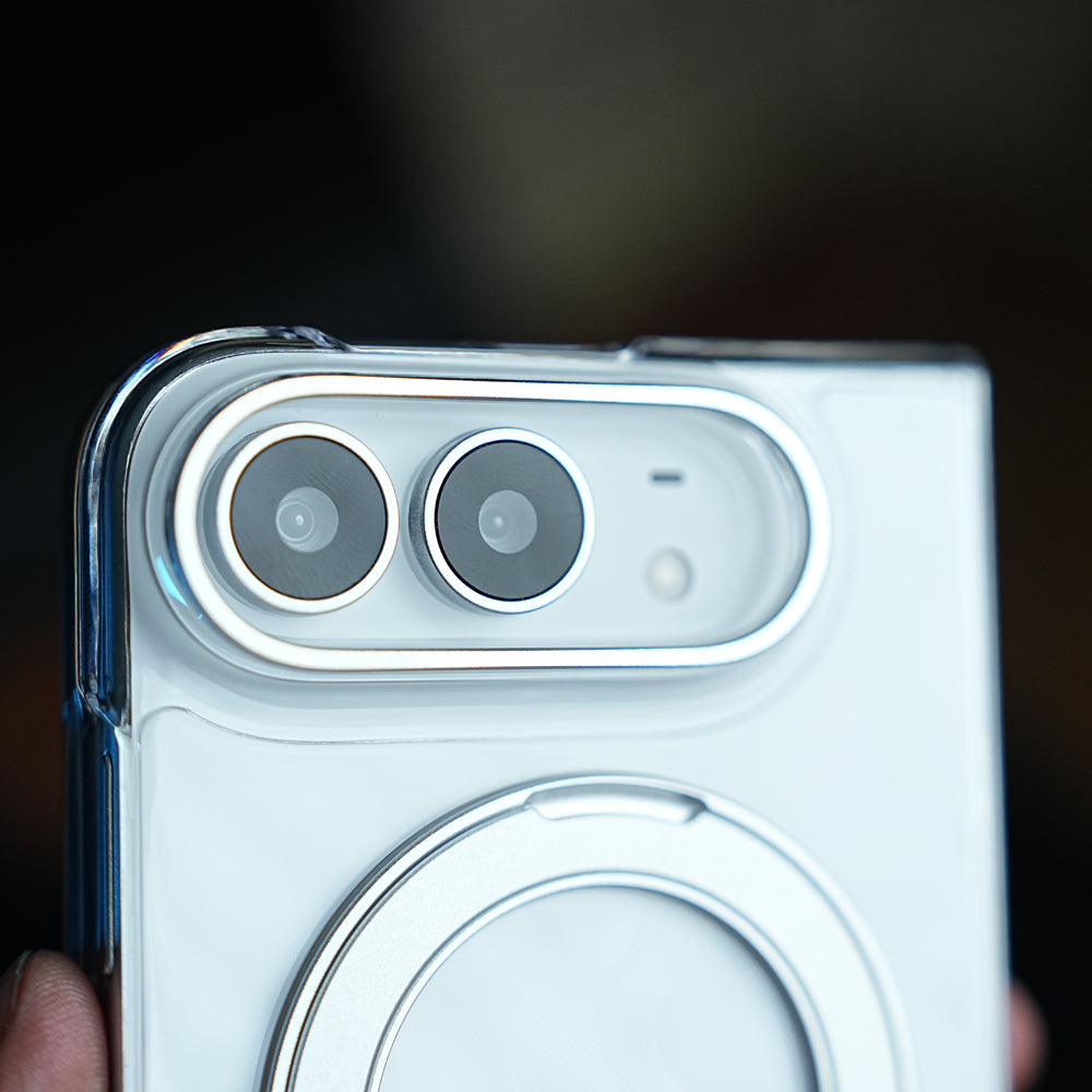 Crystal Clear Case for iPhone Duo | 360° Rotating Metal Stand | Front Glass | Metal Camera Ring