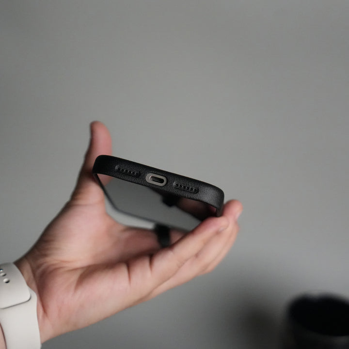 iPhone 17 Pro max Premium Leather-Texture Back Case with Metal Kickstand