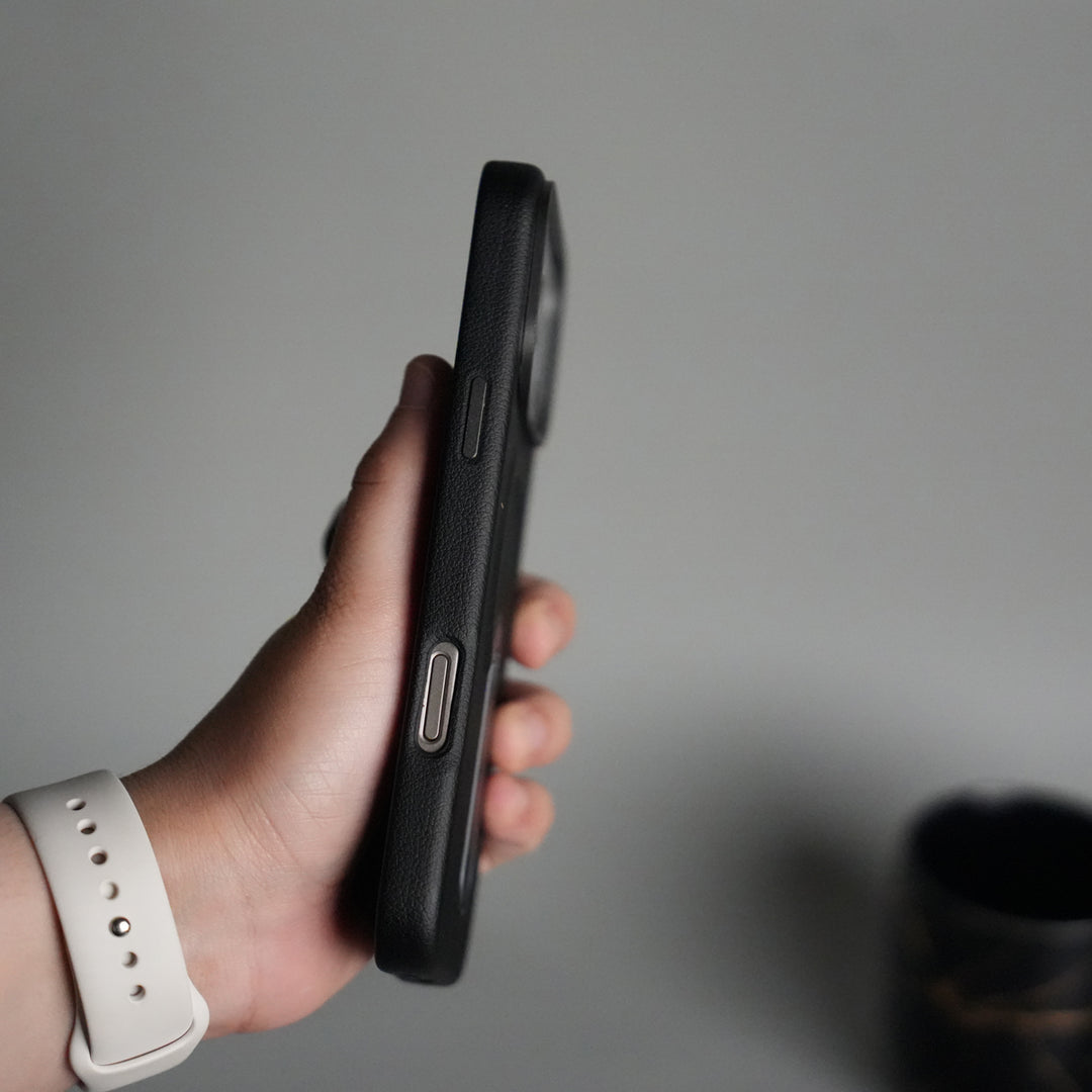 iPhone 17 Pro max Premium Leather-Texture Back Case with Metal Kickstand