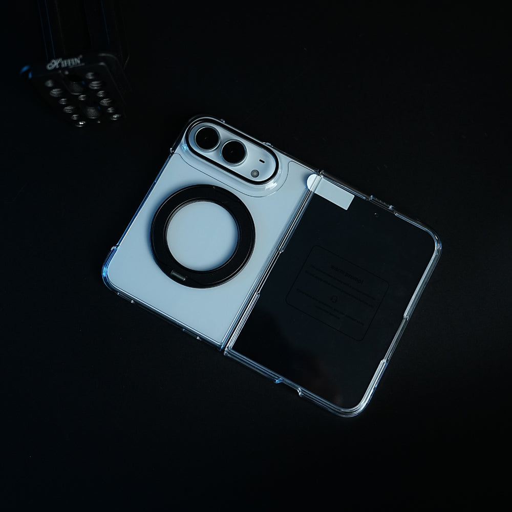 Crystal Clear Case for iPhone Duo | 360° Rotating Metal Stand | Front Glass | Metal Camera Ring