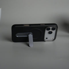 iPhone 17 Pro max Premium Leather-Texture Back Case with Metal Kickstand