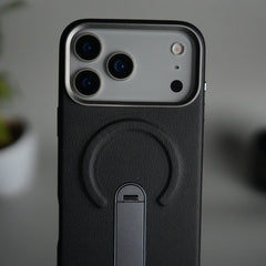 iPhone 17 Pro max Premium Leather-Texture Back Case with Metal Kickstand