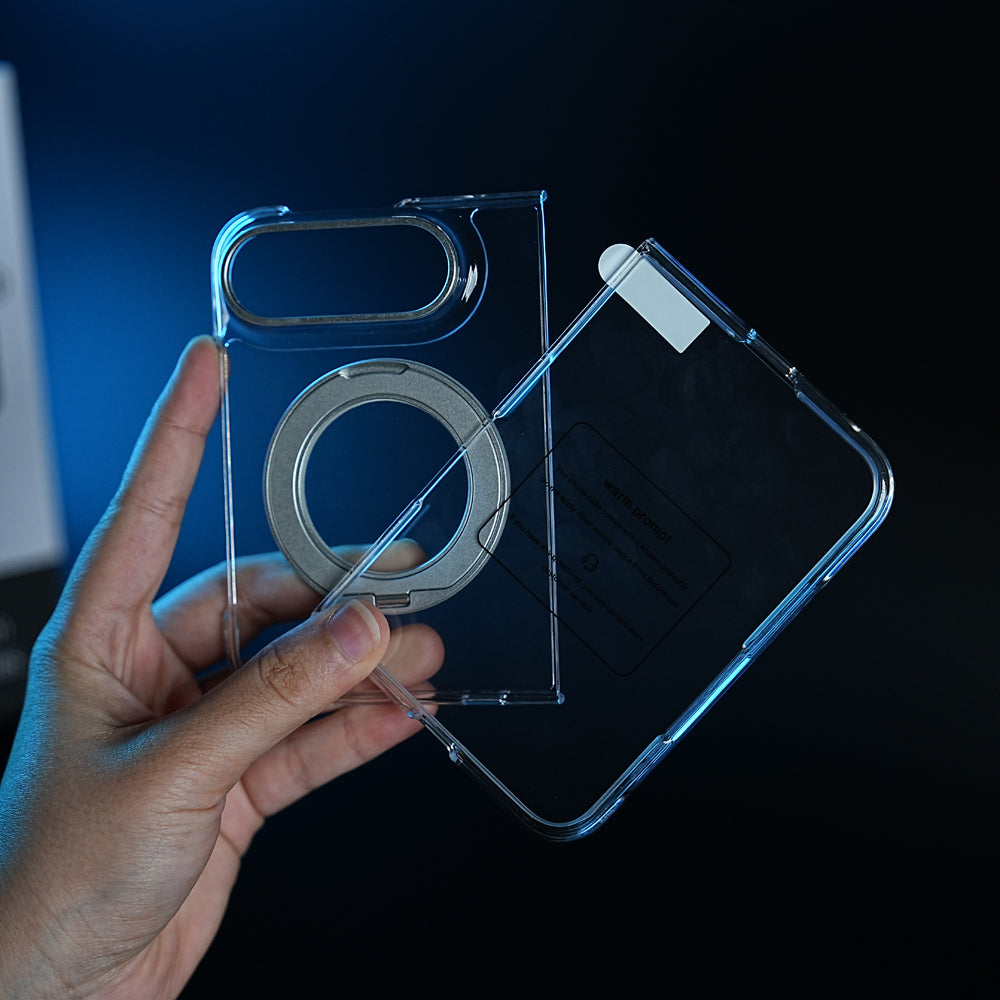 Crystal Clear Case for iPhone Duo | 360° Rotating Metal Stand | Front Glass | Metal Camera Ring