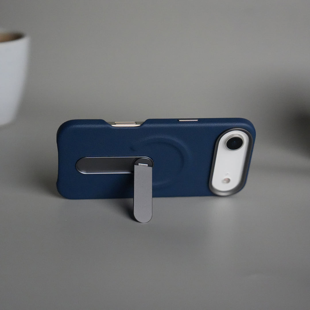 iPhone 17 Air Premium Leather-Texture Back Case with Metal Kickstand | Shockproof Cover