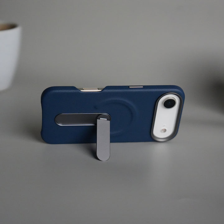 iPhone 17 Air Premium Leather-Texture Back Case with Metal Kickstand | Shockproof Cover