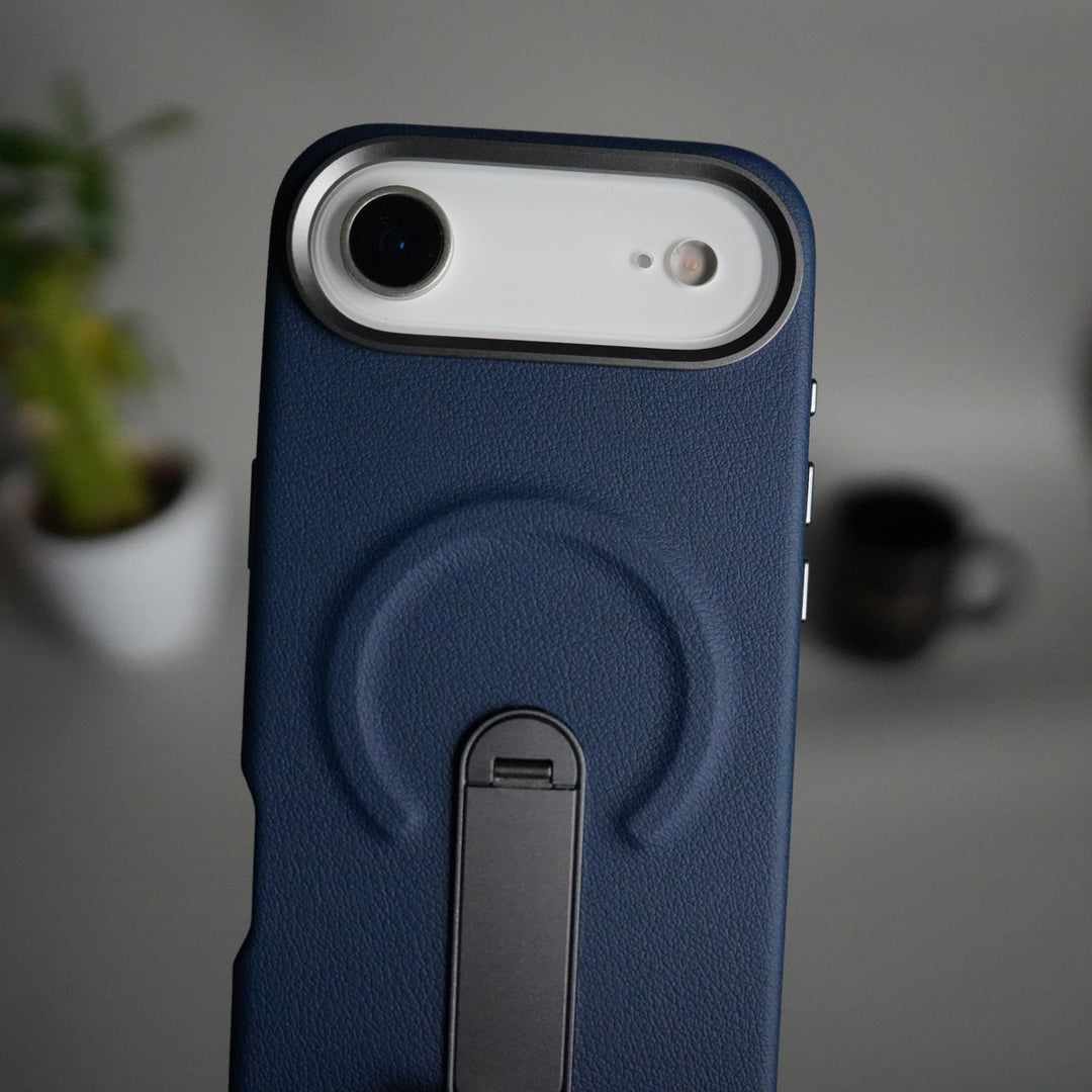 iPhone 17 Air Premium Leather-Texture Back Case with Metal Kickstand | Shockproof Cover