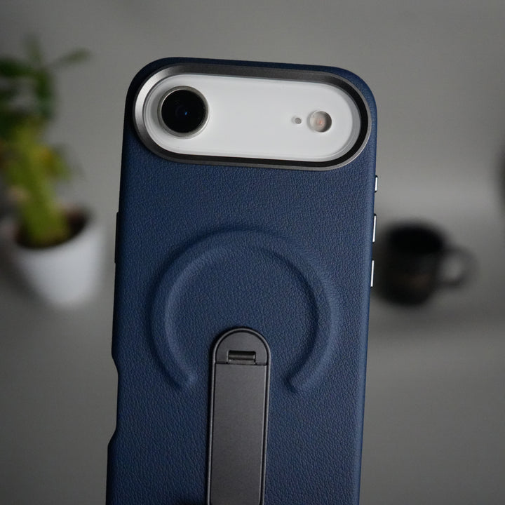 iPhone 17 Air Premium Leather-Texture Back Case with Metal Kickstand | Shockproof Cover