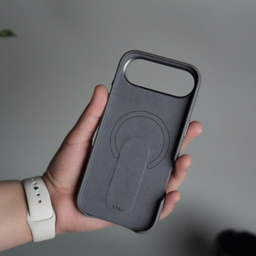 iPhone 17 Air Premium Leather-Texture Back Case with Metal Kickstand | Shockproof Cover