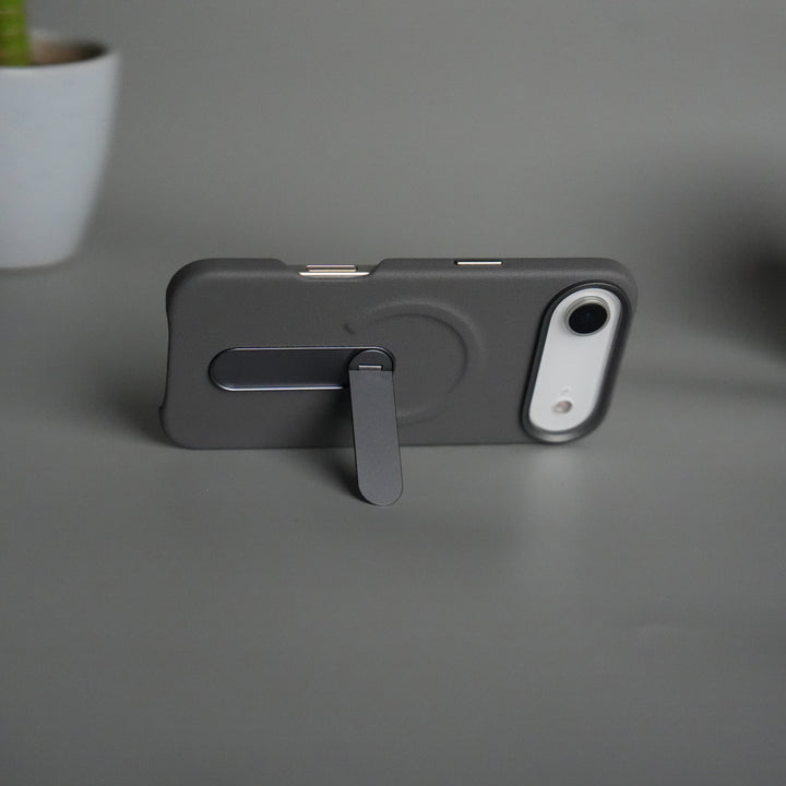 iPhone 17 Air Premium Leather-Texture Back Case with Metal Kickstand | Shockproof Cover