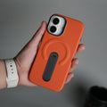iPhone 17 Premium Leather-Texture Back Case with Metal Kickstand | Shockproof Cover