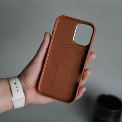 iPhone 17 Premium Leather-Texture Back Case with Metal Kickstand | Shockproof Cover