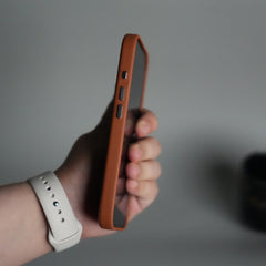 iPhone 17 Premium Leather-Texture Back Case with Metal Kickstand | Shockproof Cover